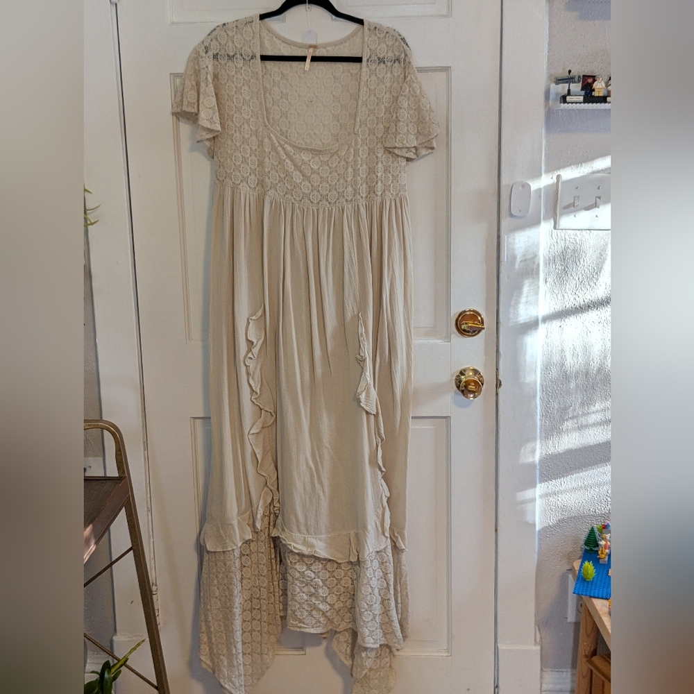 Free People Bring The Romance Midi Dress Ivory Lace Boho Prairie - Picture 2 of 5